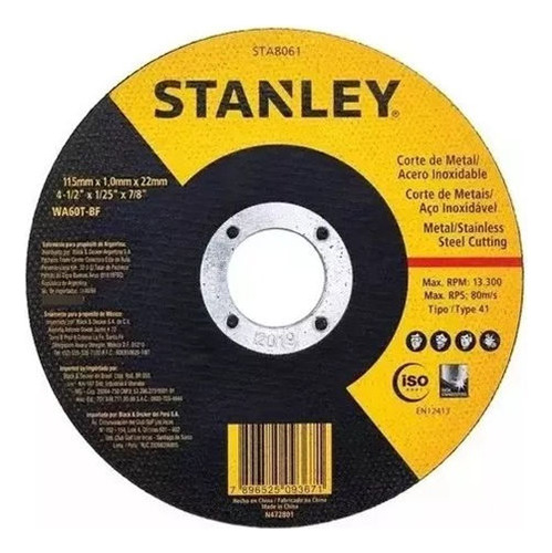 Pack X 10 Discos Stanley Para Metal 115x1.0 Sta8061b - Imagen 2
