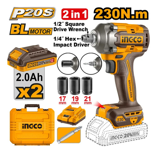 Llave Y Atornillador Ingco Percutor A Bateria + Cargador - Imagen 2