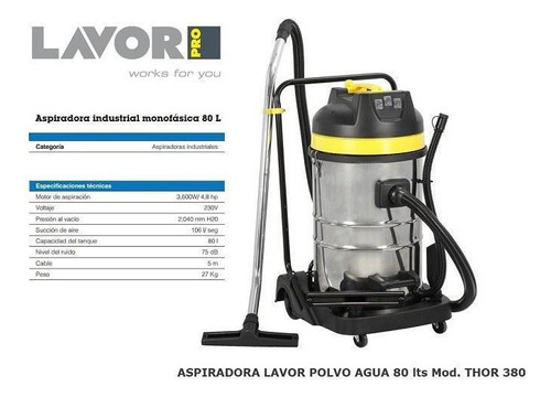 Aspiradora Industrial Lavor 80lts 3600w Polvo Liquido Ac Ino - Imagen 2