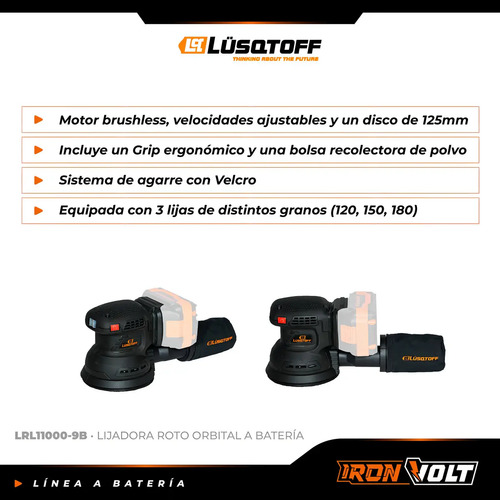 Lijadora Roto Orbital Inalambrica Lusqtoff Black Series Frecuencia 50 Hz Lrl11000-9b Negro - Imagen 6