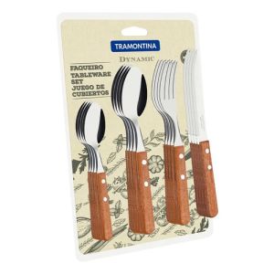 Juego De Cubiertos Tramontina Con Mango De Acero Inoxidable Marrón Dinámico De 16 Piezas