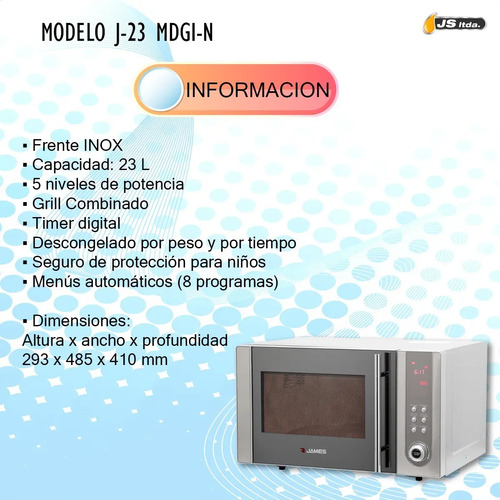 Horno Microondas James 23 Litros J-23b Mdgi-n 5 Niveles - Imagen 2