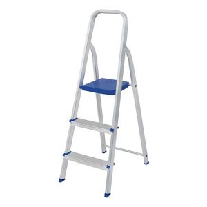 Escalera Aluminio 3 Escalones Mor Plegable Color Plateado/azul