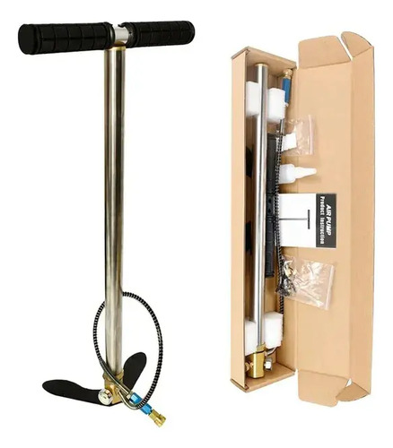 Inflador Manual Explorer Pcp 300 Bar 4500 Psi Acero Y Bronce Portátil Plateado