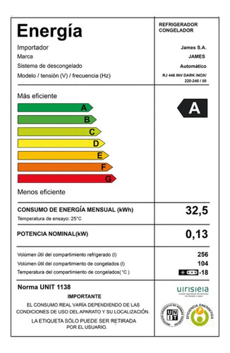 Heladera James Rj 446 Inverter Dark Frío Seco Negro - Imagen 4
