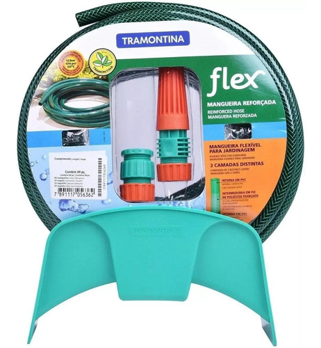 Kit Manguera Jardín Riego 15mts Acoples Soporte Tramontina