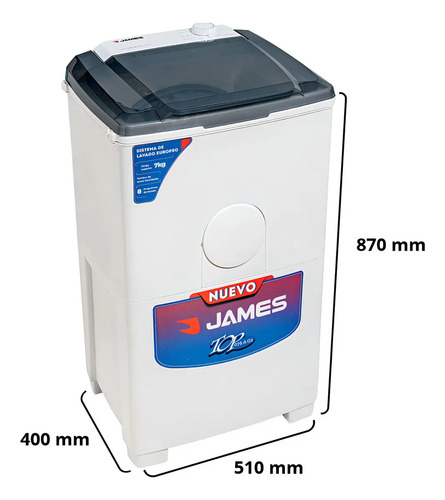 Lavarropas James Top 076 A G2 7kg 9 Programas De Lavado No Centrifuga Blanco