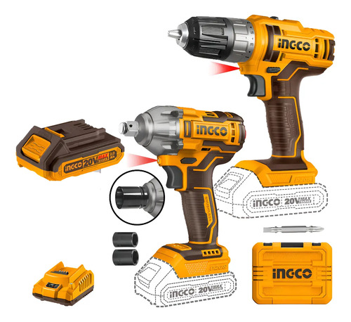 Set Llave De Impacto Y Atornillador A Bateria 20v P20s Ingco - Imagen 2