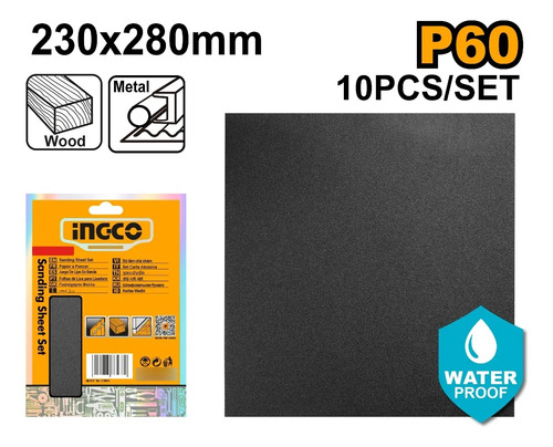 Set Lija Al Agua Grano 60 Al 80 X 10u Ingco - Imagen 2