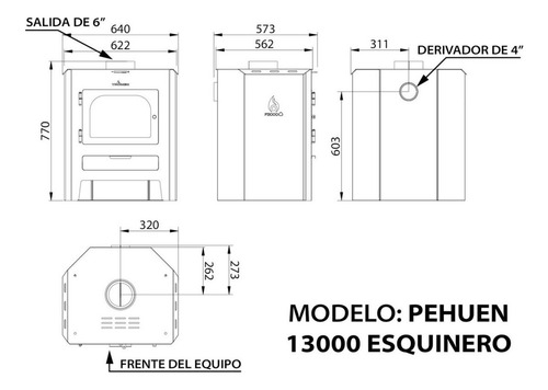 Tromen Pehuen 13000kcal Esquinero Salamandra 120m2 Kirkor - Imagen 2