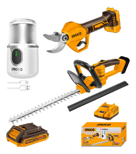 Combo De Tijera De Poda A Bateria Brushless + Cortacerco Color Amarillo
