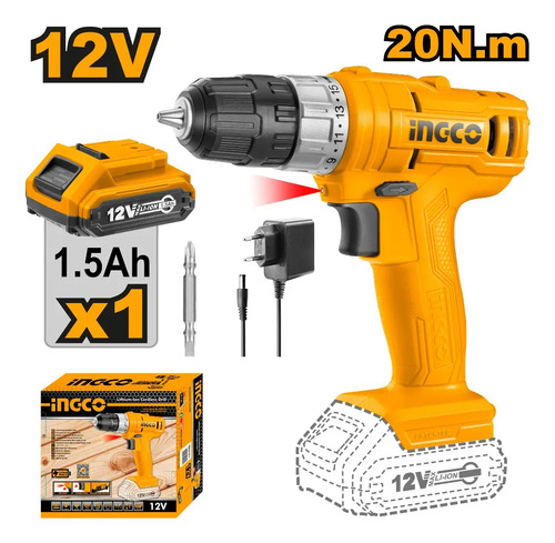 Atornillador A Bateria 12 Volt 20nm Bat X 1.5ah Ingco Color Naranja Claro Frecuencia 50-60 - Imagen 2