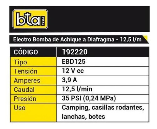 Bomba Presurizadora A Diafragma 12v Para Casillas 12.5 L Bta - Imagen 2