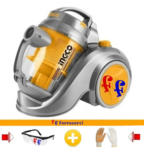 Aspiradora Sin Bolsa Ingco 2.5lt 2000w Regulador Vel Vc20258 Amarillo - Imagen 2