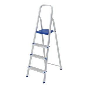 Escalera Aluminio Mor 4 Escalones 85cm Altura Utilizable Color Plateado/azul