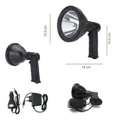 Linterna Foco Piloto Led T6 10 Watts Recargable - 300 Metros - Imagen 2