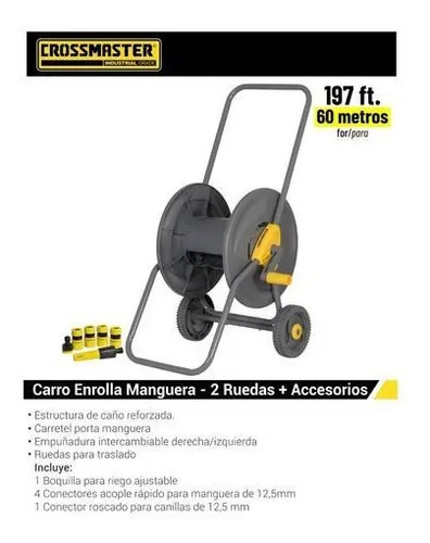 Carro Enrollador Manguera 1/2 Pulgada 60m Crossmaster + Acce - Imagen 2