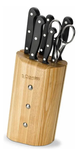 Cuchillos Tres Claveles 5pz.+ Tijera 1pz.+ Taco Madera Unibl