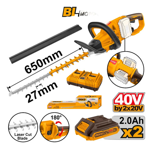 Corta Cerco A Bateria 650mm 40v Ingco Chtli400282 - Imagen 3