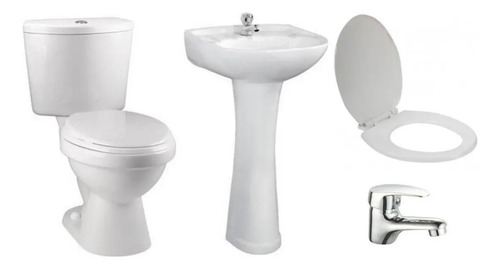 Juego Baño Loza Inodoro + Lavatorio + Grifería + Tapa Kirkor