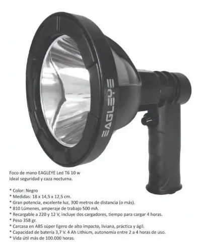 Foco Faro Led 10w Recargable Tipo Mulita Caza Pesca Kirkor - Imagen 2