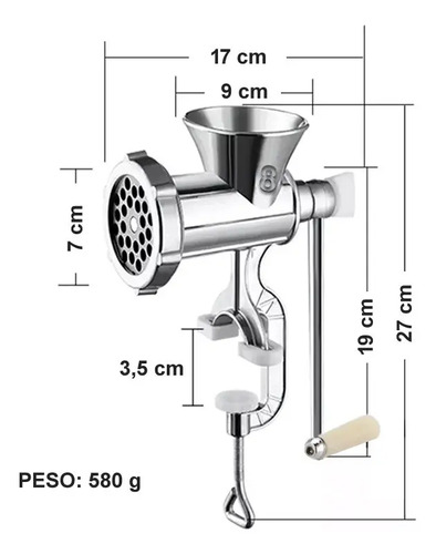 Máquina De Picar Carne N°10 Manual De Aluminio 800 G - Imagen 4