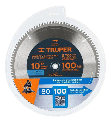 Disco Corte De Aluminio Truper Carburo 10 PuLG 100 Dien. 5/8 - Imagen 2