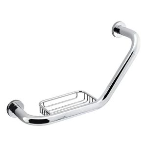 Agarradera Baño En Angulo Con Jabonera Acero Inox. Dmc Color Plateado