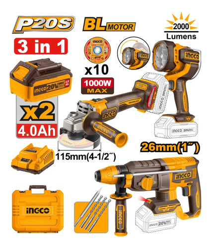 Kit Herramientas A Batería + Linterna 2k L Cosli250183 Ingco - Imagen 2