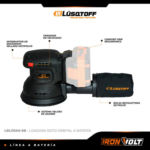 Lijadora Roto Orbital Inalambrica Lusqtoff Black Series Frecuencia 50 Hz Lrl11000-9b Negro - Imagen 2