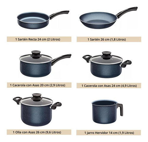 Juego Bateria Ollas Cocina Tramontina Paris Granito 9pzs Col - Imagen 4