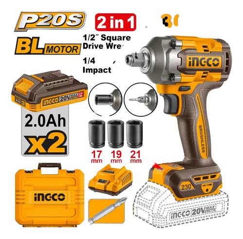Llave Y Atornillador Ingco Percutor A Bateria + Cargador - Imagen 3