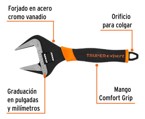 Llave Ajustable Boca Ancha 12'' Truper 101036 Kirkor - Imagen 3