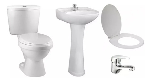 Juego Baño Loza Trébol Inodoro + Lavatorio + Grifería + Tapa