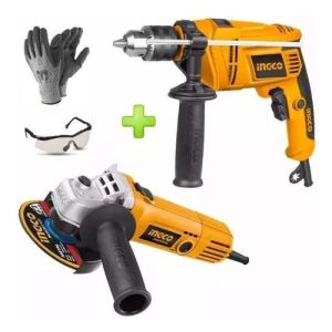 Kit Taladro Percutor 650w + Amoladora 710w + Guantes + Lente