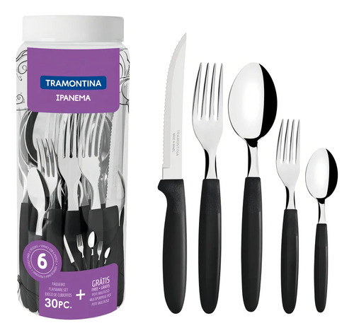 Juego De Cubiertos Tramontina Ipanema 30 Pzas Negro