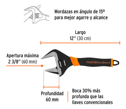 Llave Ajustable Boca Ancha 12'' Truper 101036 Kirkor - Imagen 4