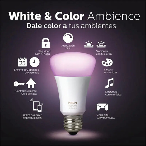 Kit 3 Lamp E27 9w 806lm Rgbw + Bridge Hue - Imagen 4