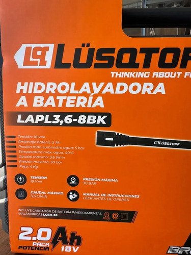 Lüsqtoff Lapl3.6-8bk Hidrolavadora A Presion Inalambrica 30 Bar Frecuencia 50 Naranja - Imagen 11