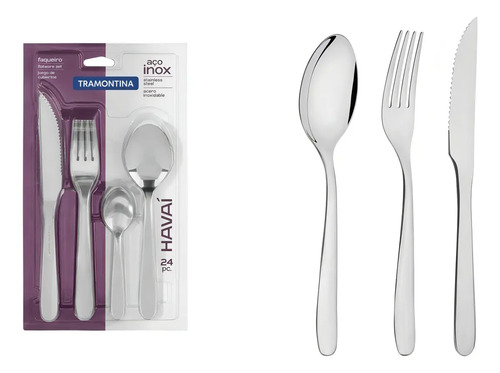Set X24 Pzs Juego Cubiertos Havaí Tramontina Acero Inox Color Plateado - Imagen 2