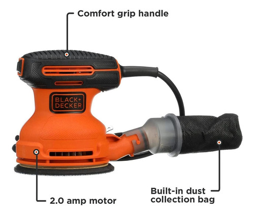 Lijadora Roto Orbital Black + Decker + Set De 10 Lijas 125mm - Imagen 3