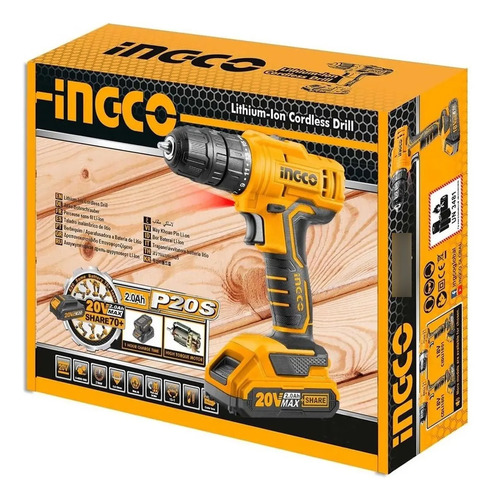 Taladro Atornillador 10mm Con 1 Bateria 20v Litio P20 Ingco - Imagen 2